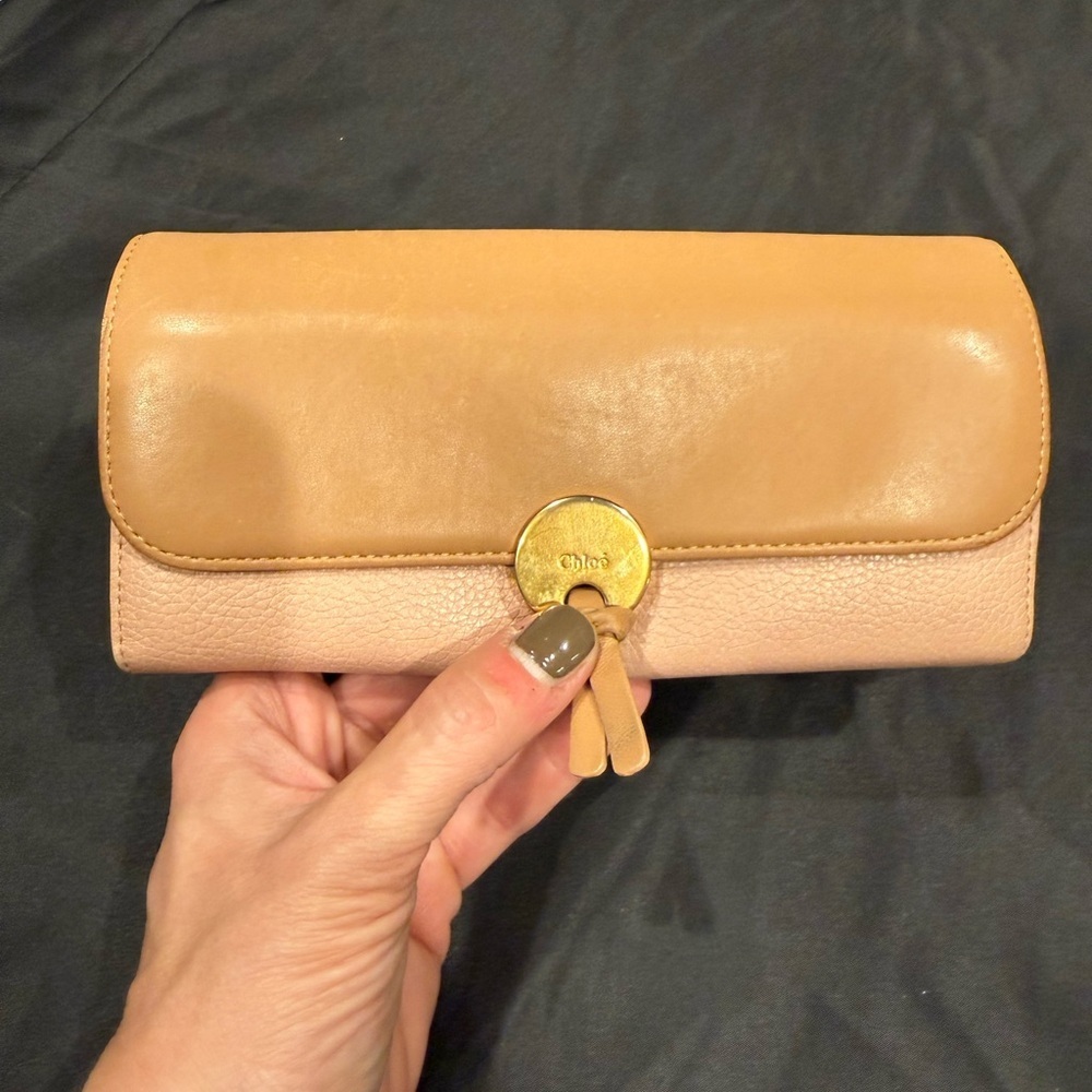 Chloe Indy Continental Flap Wallet Blush Pink Grained Leather Logo Closure - Picture 15 of 16